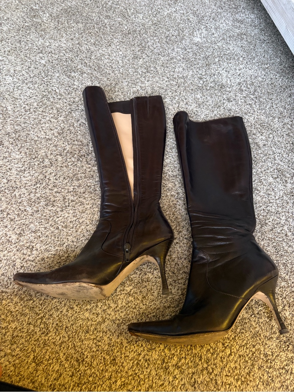 Vero Cuoio Dark Brown Leather Knee-High Stiletto Boots